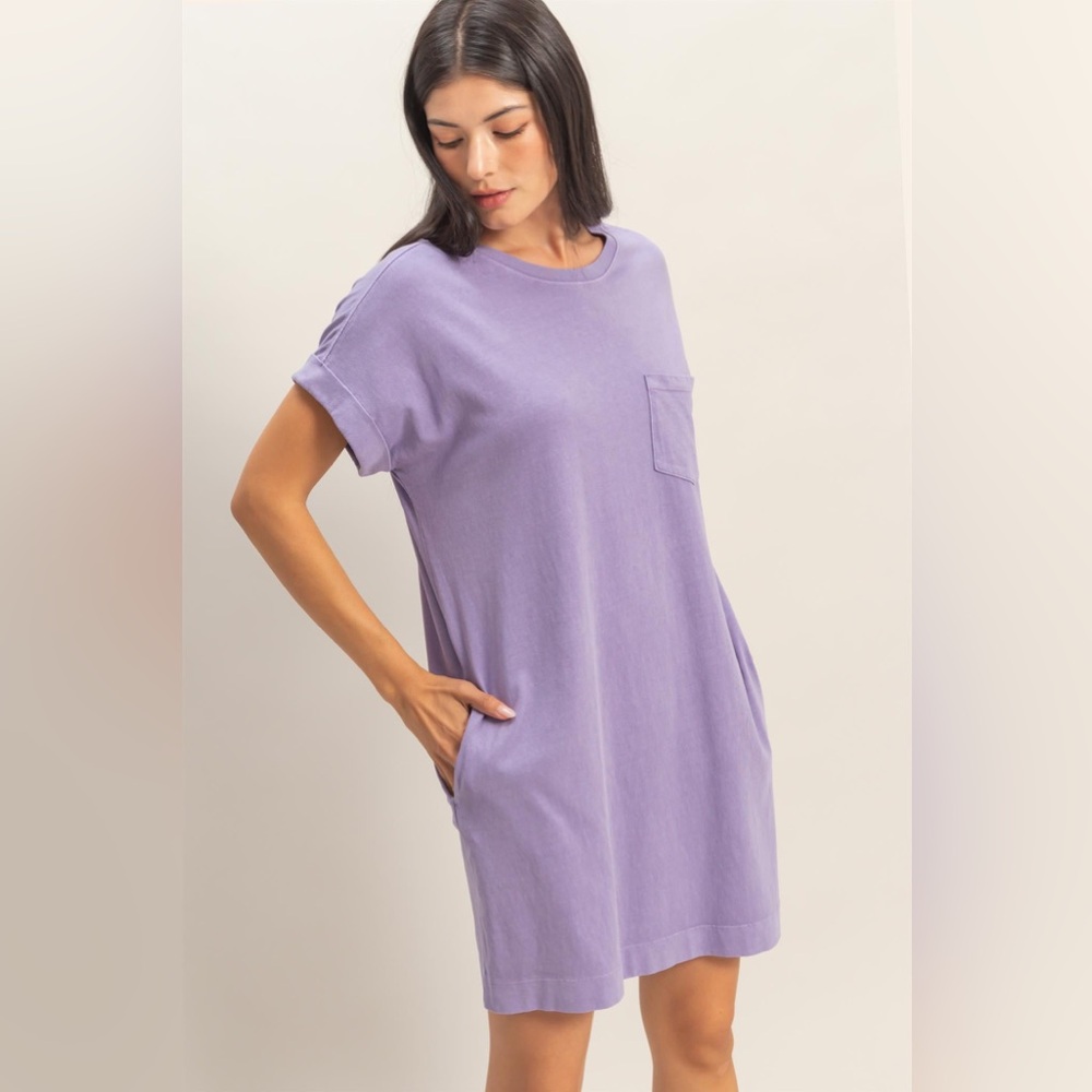 HYFVE Women's 100% Cotton Purple T-Shirt Dress